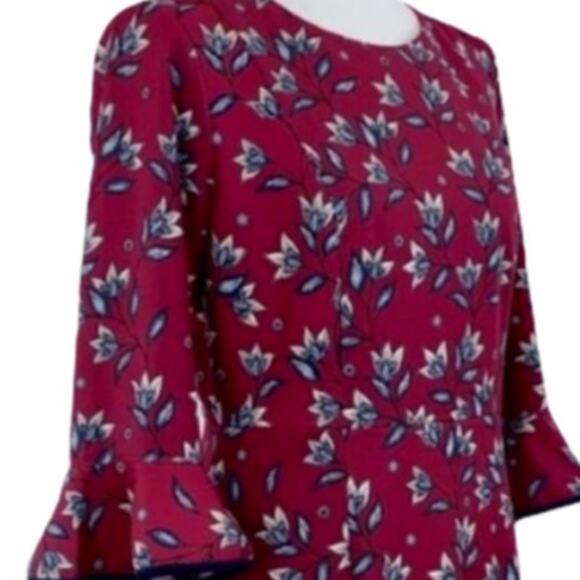 Nanette Lepore Dress Ponte Knit Flare Hem Midi Burgundy Floral Women's Size 8 - Picture 7 of 12